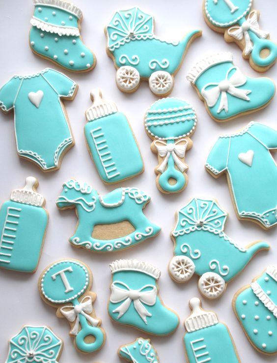 turquoise cookie idea for baby shower