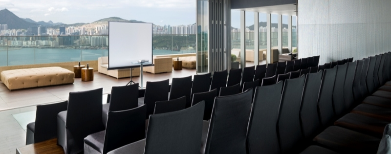 corporate training setup with panoramic view of hong kong harbour