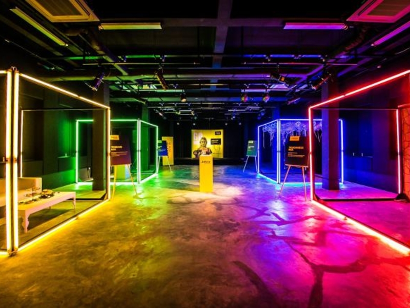 Unique event space with neon coloured LED lighting
